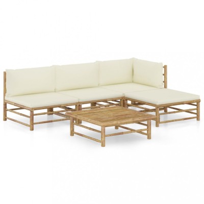 Gossi set mobilier de gradina, cu perne alb crem, 5 piese, bambus foto