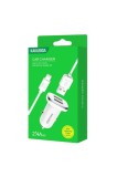 Incarcator auto Kakusiga 2.4Ah set cu cablu Lightning Alb