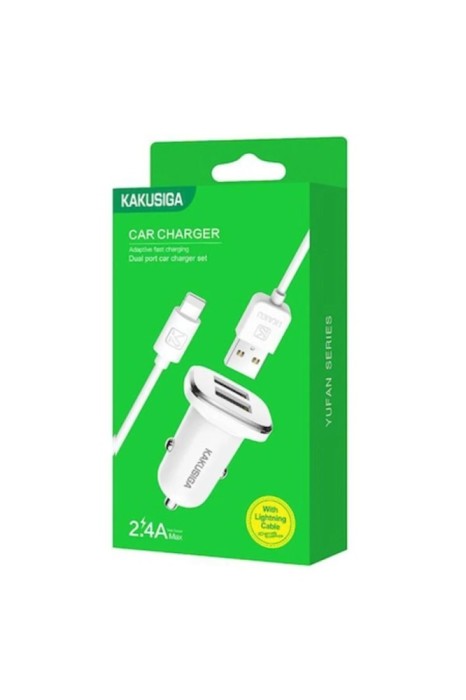 Incarcator auto Kakusiga 2.4Ah set cu cablu Lightning Alb