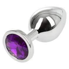 Dop Anal Metallic Buttplug, Medium, Argintiu/Mov, Passion Labs