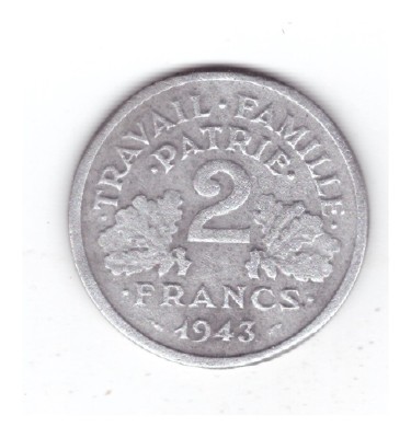 Moneda Franta 2 francs/franci 1943, Paris, stare buna, curata foto