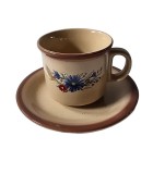 Ceasca cu farfurioara, 220 ml, Maro decorat cu flori si spic de grau