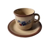 Ceasca cu farfurioara, 220 ml, Maro decorat cu flori si spic de grau