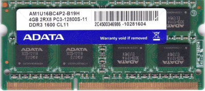 Memorie ram laptop ADATA 4GB DDR3 PC3-12800S 1600Mhz - AM1U16BC4P2-B19H foto