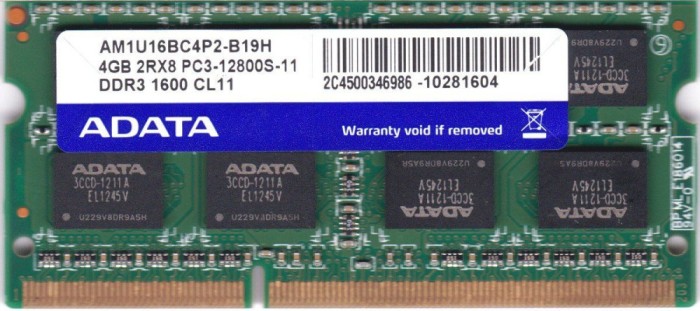 Memorie ram laptop ADATA 4GB DDR3 PC3-12800S 1600Mhz - AM1U16BC4P2-B19H