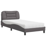 Cumpara ieftin Pat cu saltea, Hvar, gri, 90x190 cm, piele ecologica