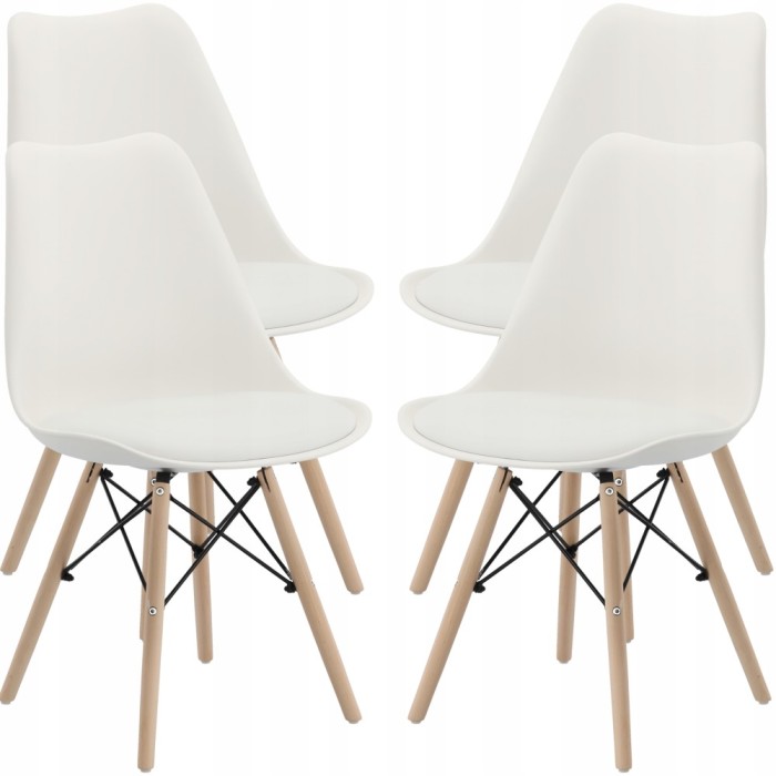 Set 4 scaune de bucatarie, design scandinav modern, sezut cu burete, alb Household NewTrend