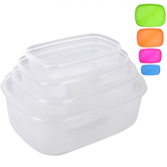 Recipiente Alimente, Set 4 Bucăți, Capacitate 590ml-2900ml, Multicolor, Plastic