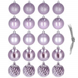 Set 20 globuri de Craciun, 6 cm, 5 modele, violet deschis, Springos