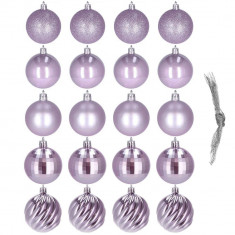 Set 20 globuri de Craciun, 6 cm, 5 modele, violet deschis