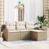VidaXL Set de canapea de grădină cu 4 piese și perne, Bej, Rattan poliester