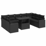 Cumpara ieftin Set canapele de gradina cu perne, 10 piese, negru, poliratan
