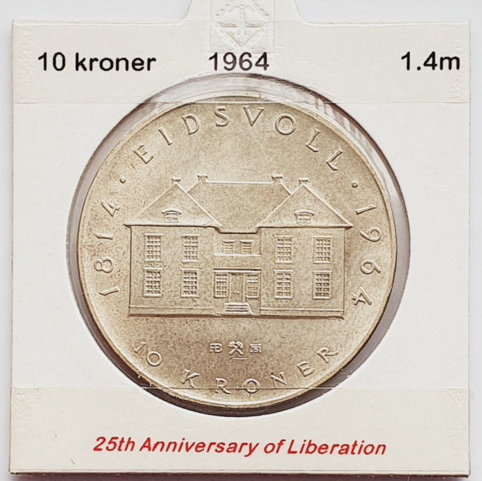 474 Norvegia 10 kroner 1964 Olav V (Constitution Sesquicentennial) km 413 argint