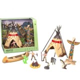 Set de joaca trib indian cu figurine, cort si barca