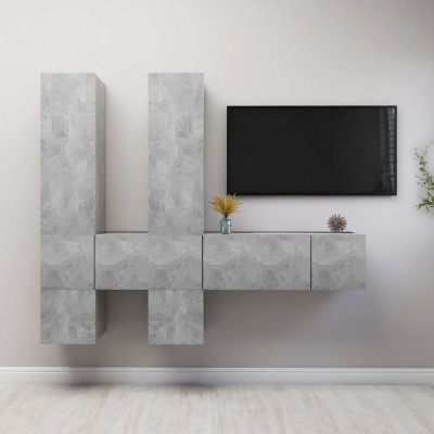 vidaXL Set de dulapuri TV, 7 piese, gri beton, lemn prelucrat foto