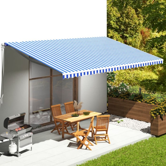 vidaXL P&acirc;nză de rezervă copertină, albastru și alb, 6x3,5 m