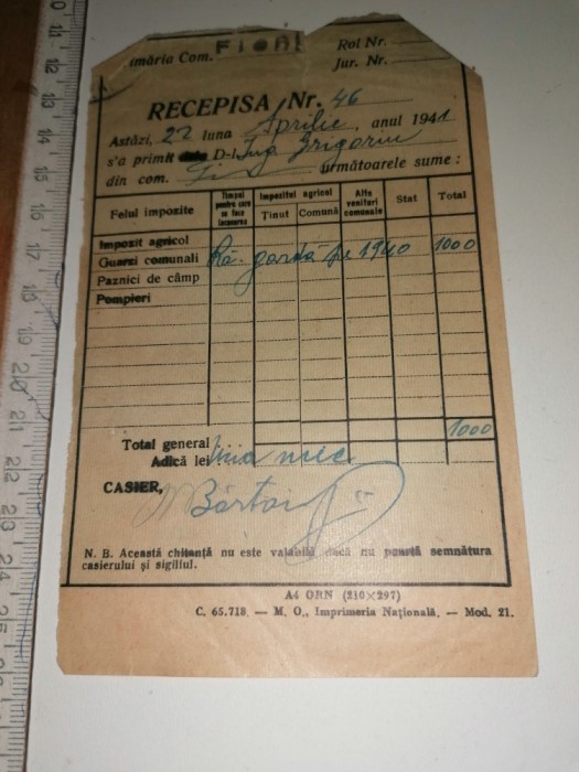 CHITANTA / RECIPISA 1941
