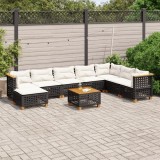 Cumpara ieftin Set mobilier de grădină cu perne, 9 piese, negru, poliratan
