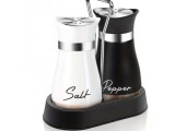 Cumpara ieftin Set 2 recipiente pentru sare piper, otel inoxidabil si sticla, 16 x 8 x 15 cm, alb negru