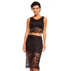 B558-1 Compleu din dantela cu top scurt si fusta midi