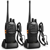 Cumpara ieftin Set 2x Statii Radio Portabile, Raza 8km, 16 Canale, Baterie 1500mAh, Lanterna LED, 400-470MHz, Casca, Negru