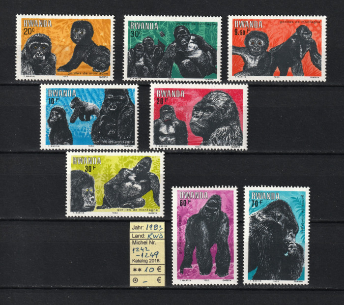 Rwanda / Ruanda, 1983 | Gorila de munte - Primate, animale | Compl. - MNH | aph