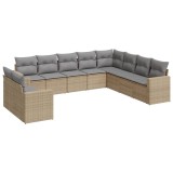 Cumpara ieftin Set canapele de gradina cu perne, 10 piese, bej, poliratan
