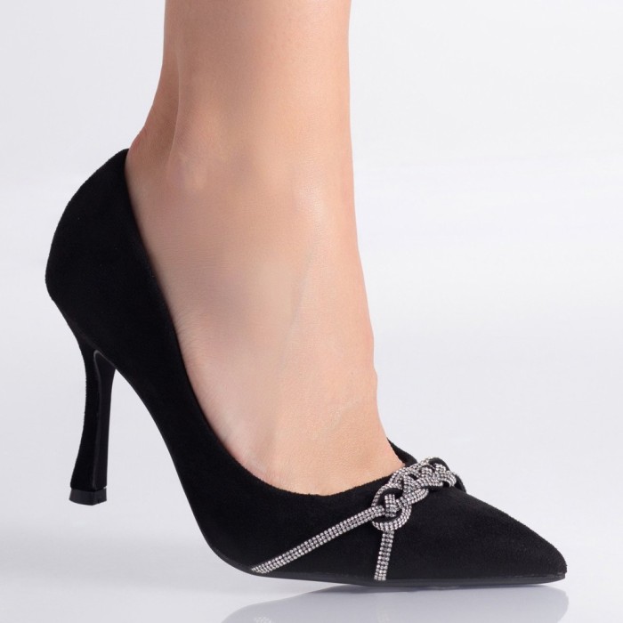 Pantofi dama cu toc Negri din Piele Ecologica intoarsa Ranin, 35