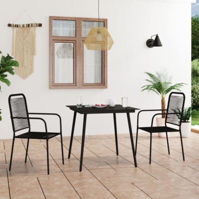 vidaXL Set mobilier grădină, 3 piese, negru, sfoară de bumbac și oțel 3058277 foto