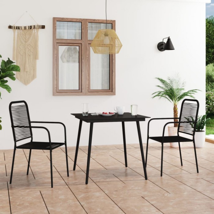 vidaXL Set mobilier grădină, 3 piese, negru, sfoară de bumbac și oțel 3058277