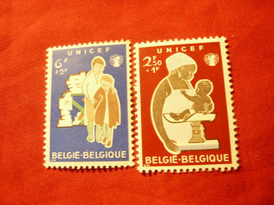 2 Timbre Belgia 1960 - UNICEF , sarniera foto