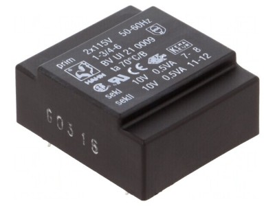 Transformator &amp;Icirc;ncapsulat 1VA 115VACx2 10V 50mA PCB foto