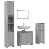 Cumpara ieftin Set mobilier de baie, 4 piese, gri sonoma, lemn prelucrat