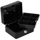 Caseta pentru bani tip cutie de valori, compartimentanta, cu cheie, metal, 15x12x8cm, negru Household NewTrend