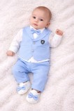 Set bleu Babylia Tuxedo elegant pentru baieti, costum complet cu vesta, camasa