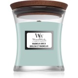 Woodwick Magnolia Birch lum&acirc;nare parfumată cu fitil din lemn 85 g
