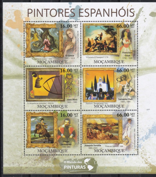 Mozambic 2011 - Pictura spaniola,Bloc + Colita, 4 poze, MNH