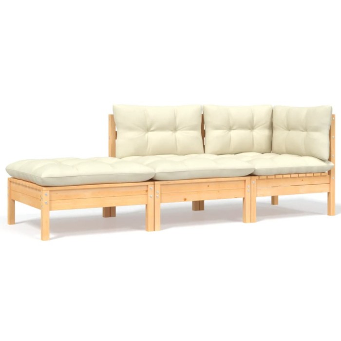 Gossi set mobilier gradina cu perne crem, 3 piese, lemn masiv de pin