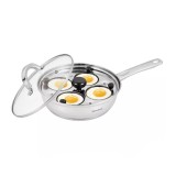 Tigaie inox, cu insertie pentru oua, compartimente pentru 4 oua, capac din sticla, 20 x 5.5 cm, Klausberg