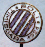 I.857 INSIGNA STICKPIN ROMANIA FOTBAL POLI TIMISOARA 1921 11mm email