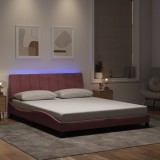 vidaXL Cadru de pat cu lumini LED, roz, 160x200 cm, catifea