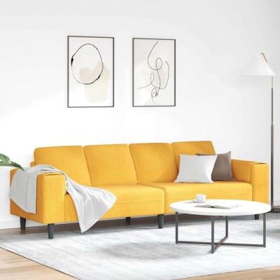 vidaXL Sofa din material textil Galben Deschis Țesătură de catifea 3335106 foto