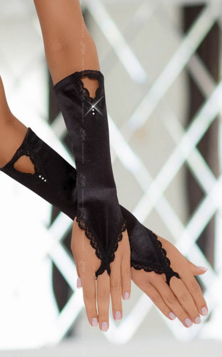 Mănuși elegante, accesorizate cu pietre strălucitoare, Negru, Mărime S-L