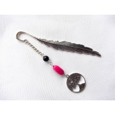 Semn de carte ,Arborele vietii, agata fucsia si onix, 40004