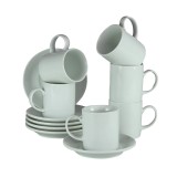 Set 6 cesti cu farfurie Alb Lucios, 90 ml