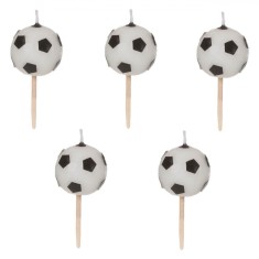 Lum&acirc;nări Aniversare, Model Mingea de Fotbal, Set 5 Bucăți, Alb, 6 cm