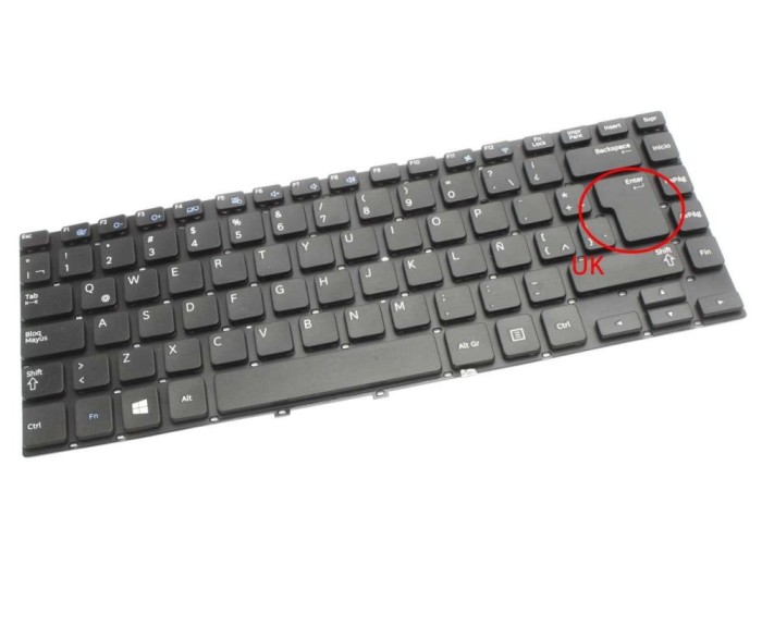 Tastatura Samsung Neagra NP350V4X layout UK fara rama enter mare, NP355V4X layout UK fara rama enter mare