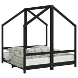 Cumpara ieftin Cadru de pat pentru copii, negru, 2x(70x140) cm, lemn masiv pin