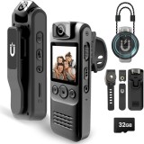 Camera Corporala Technovici 1080P Full HD, Lentila Rotabila 180, Vedere Nocturna LED, IP67, 9.9x2.5x3.8cm