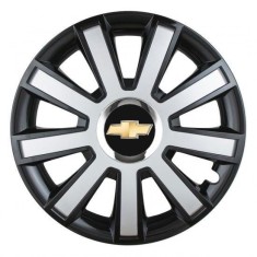 Set 4 capace roti Silver/black cu inel cromat R14 pentru gama auto Chevrolet